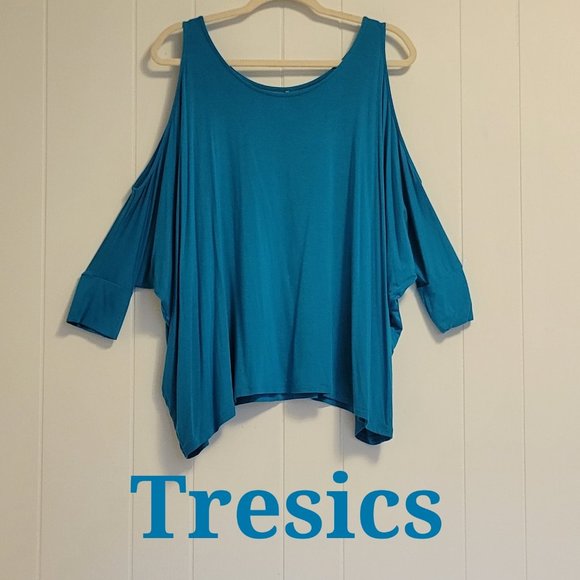 Tresics turq cold shoulder dolman batwing cut out sleeve poncho blouse Sz: M - Picture 2 of 7